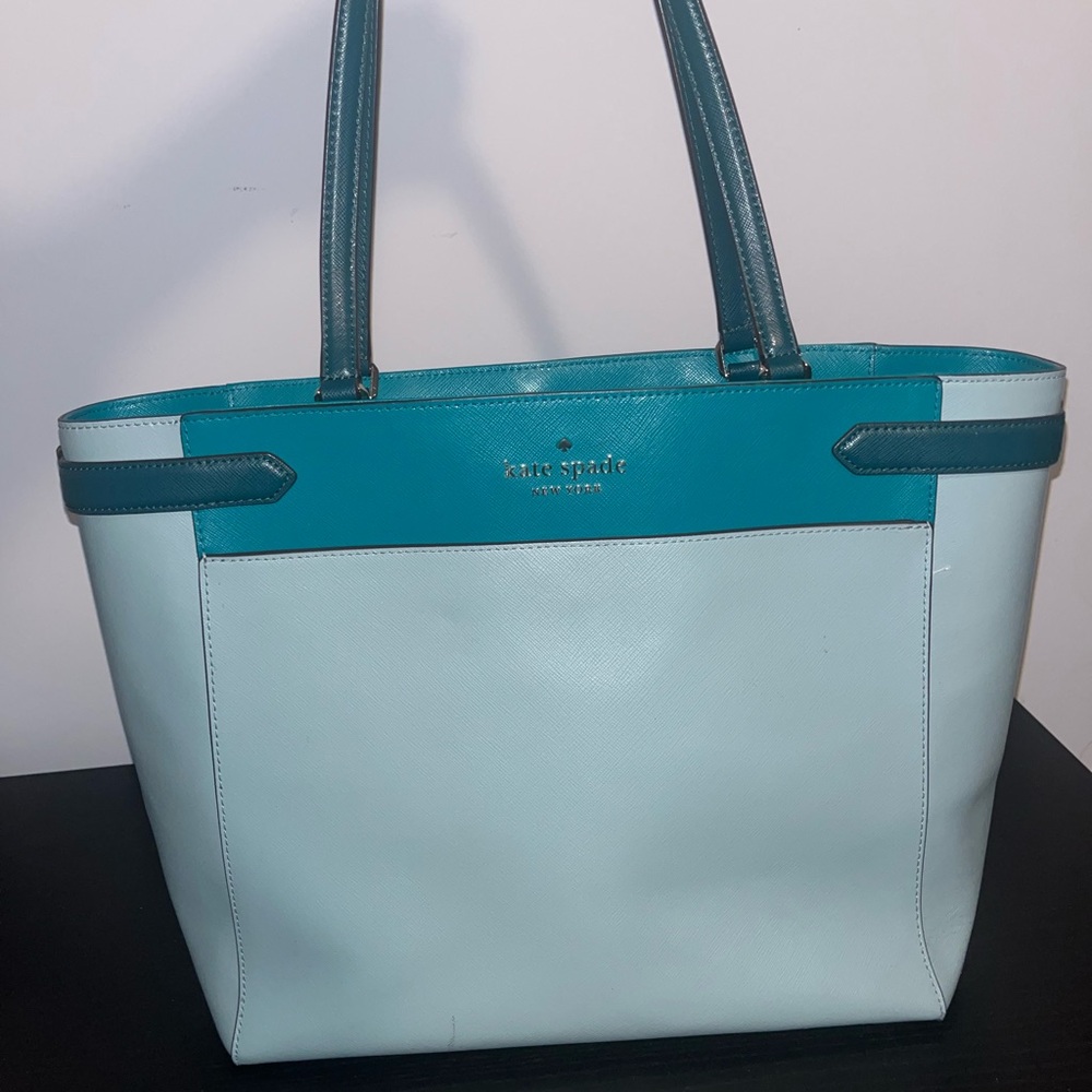 kate spade Two-Tone Light and Dark Teal Leather Tote
